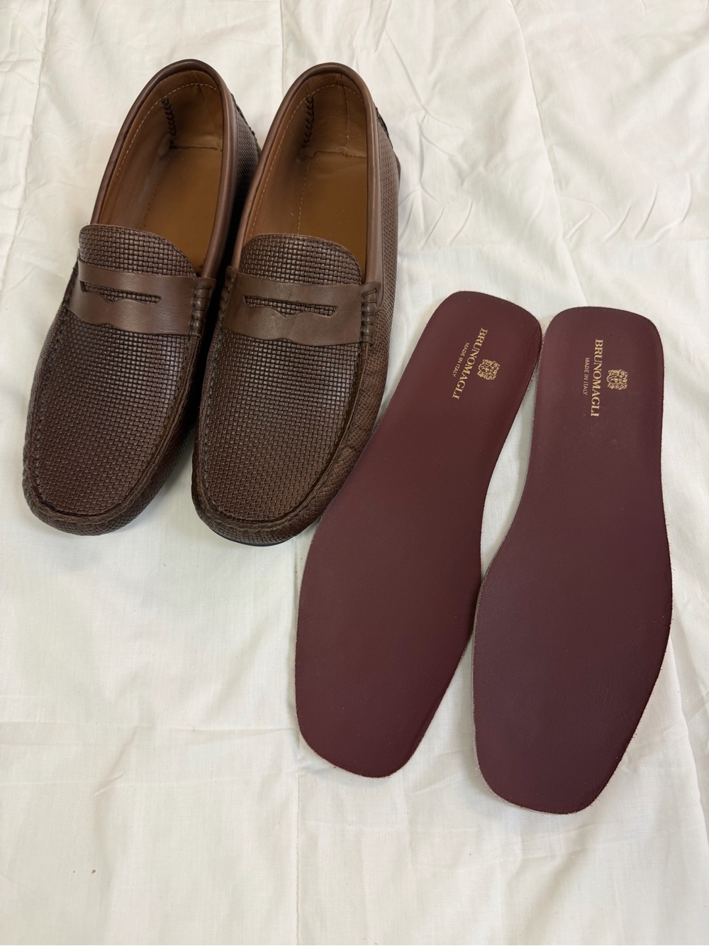 Bruno Magli Xane Men's 10M Brown Woven Leather Driving Loafers Mocasines Italia